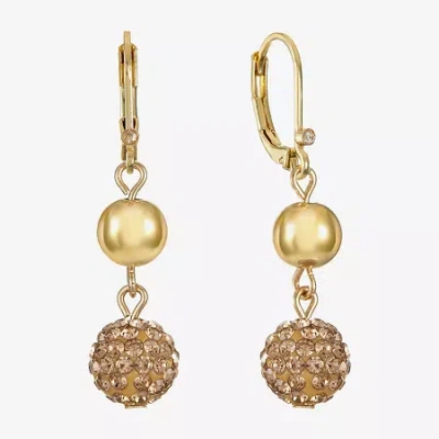 Monet Jewelry Double Beaded Womens Brown Glass Surgical Steel Round Drop Earrings In Yellow