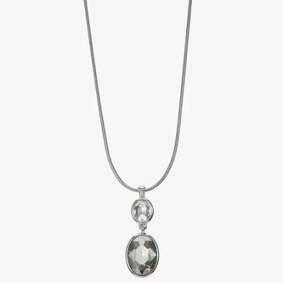 Monet Jewelry Double Drop Womens Glass Oval 17 Inch Pendant Necklace In Gray