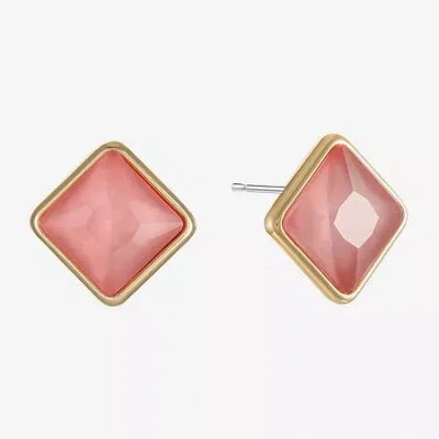 Monet Jewelry Glass 11mm Square Stud Earrings In Pink