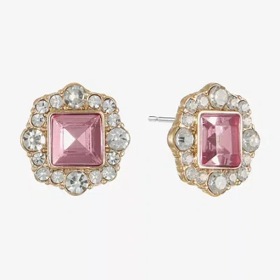 Monet Jewelry Glass 20mm Square Stud Earrings In Pink