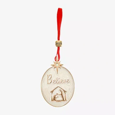Monet Jewelry Gold Tone Believe Nativity Scene Christmas Ornament In White