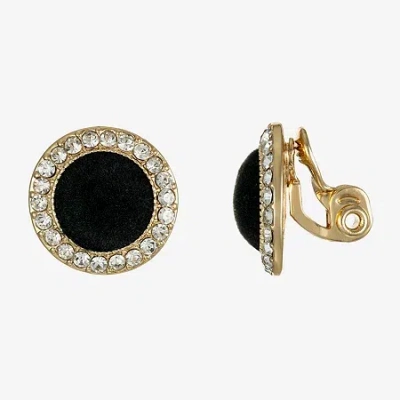 Monet Jewelry Gold Tone Black Velvet Halo Womens Glass Round Clip On Earrings