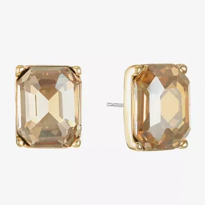 Monet Jewelry Gold Tone Brown Glass 10.5mm Rectangular Stud Earrings In Yellow