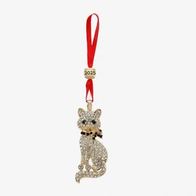 Monet Jewelry Gold Tone Cat Christmas Ornament In White