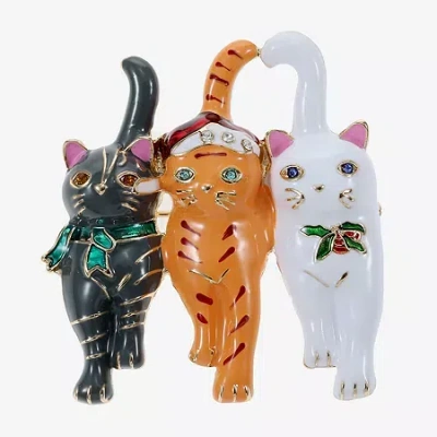 Monet Jewelry Gold Tone Cat Trio Multi Color Glass Pin