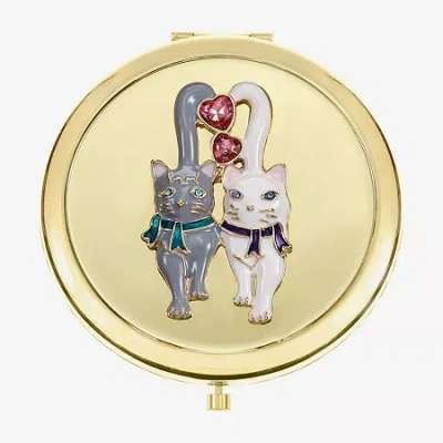 Monet Jewelry Gold Tone Cats Gold Tone Heart Compact Mirror In Multi