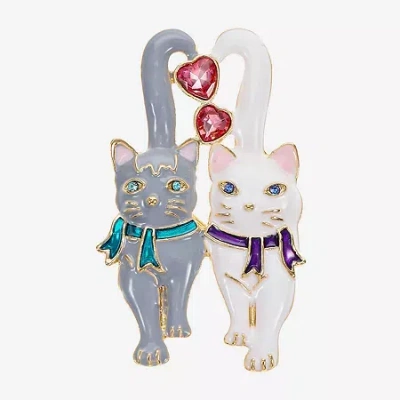 Monet Jewelry Gold Tone Cats Pink Glass Pin In Multi