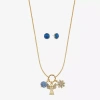 Monet Jewelry Gold Tone Charm Necklace & Stud Earring Womens Blue Glass Angel Snowflake 2-pc. Jewelry Set In Gold