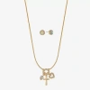 Monet Jewelry Gold Tone Charm Necklace & Stud Earring Womens Glass Cross Heart 2-pc. Jewelry Set In Gold