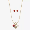 Monet Jewelry Gold Tone Christmas Charm Necklace & Stud Earring Womens Red Glass 2-pc. Jewelry Set In Gold
