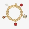 Monet Jewelry Gold Tone Christmas Womens Red Glass Simulated Pearl Charm Bracelet In Gold