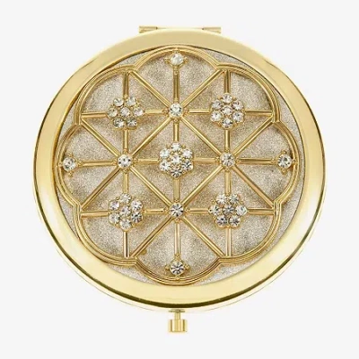 Monet Jewelry Gold Tone Clear Grid Flower Compact Mirror