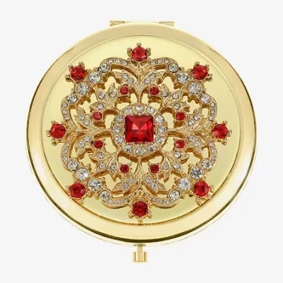 Monet Jewelry Gold Tone Cluster Gold Tone Flower Compact Mirror In Red