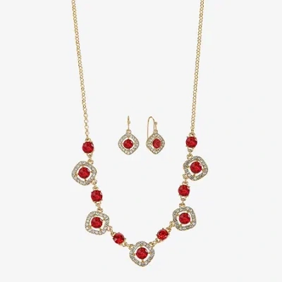 Monet Jewelry Gold Tone Collar Frontal Necklace & Drop Earring Womens Glass Cushion 2-pc. Jewelry Set In Red
