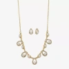 Monet Jewelry Gold Tone Collar Frontal Necklace & Drop Earring Womens Glass Simulated Pearl 2-pc. Jewelry Set In Gold