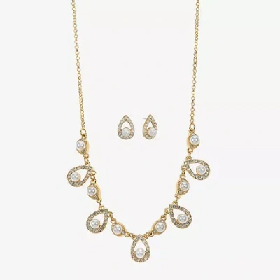 Monet Jewelry Gold Tone Collar Frontal Necklace & Drop Earring Womens Glass Simulated Pearl 2-pc. Jewelry Set