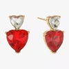 Monet Jewelry Gold Tone Double Red Glass 18mm Heart Stud Earrings In Red