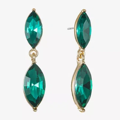 Monet Jewelry Gold Tone Double Womens Glass Marquise Hypoallergenic Drop Earrings In Green