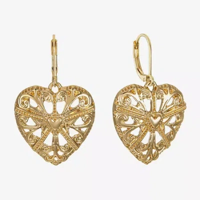 Monet Jewelry Gold Tone Filigree Womens Heart Drop Earrings In Yellow