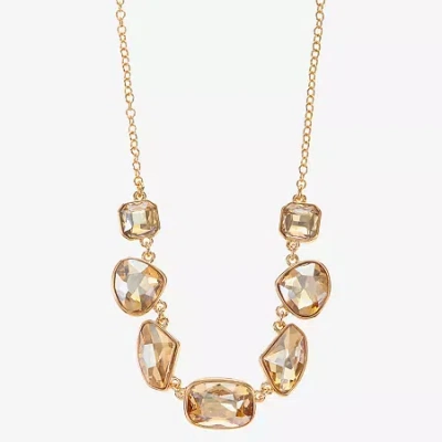 Monet Jewelry Gold Tone Frontal Womens Brown 17 Inch Collar Necklace