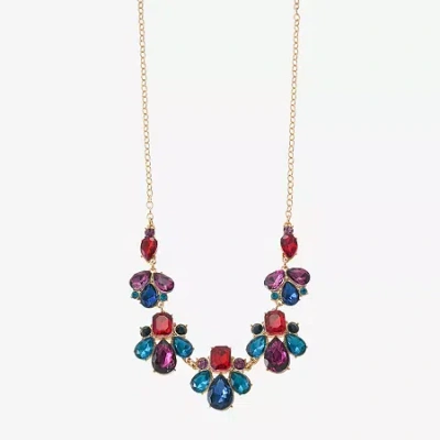 Monet Jewelry Gold Tone Frontal Womens Multi Color 17 Inch Collar Necklace