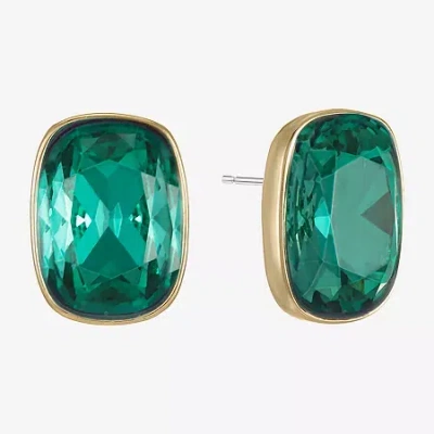 Monet Jewelry Gold Tone Glass 20mm Rectangular Stud Earrings In Green