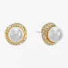 Monet Jewelry Gold Tone Glass Simulated Pearl 12.5mm Knot Stud Earrings In White