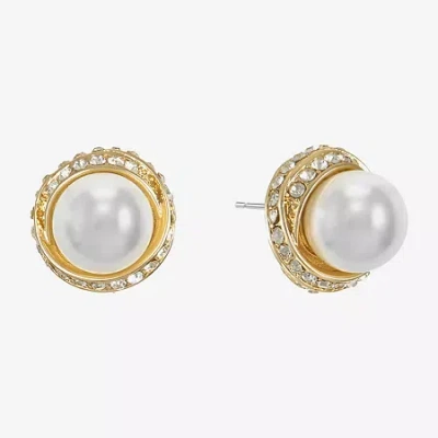 Monet Jewelry Gold Tone Glass Simulated Pearl 12.5mm Knot Stud Earrings In White