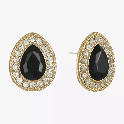 Monet Jewelry Gold Tone Halo Black Glass 17mm Stud Earrings