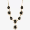 Monet Jewelry Gold Tone Halo Frontal Womens Glass 18 Inch Y Necklace In Black