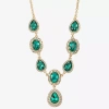 Monet Jewelry Gold Tone Halo Frontal Womens Glass 18 Inch Y Necklace In Green