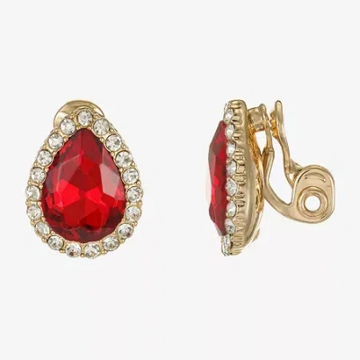 Monet Jewelry Gold Tone Halo Glass 19mm Stud Earrings In Red