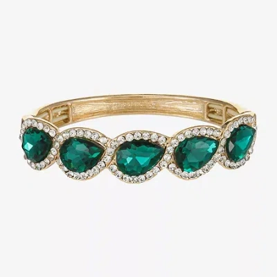 Monet Jewelry Gold Tone Halo Stretch Womens Glass Bangle Bracelet In Green