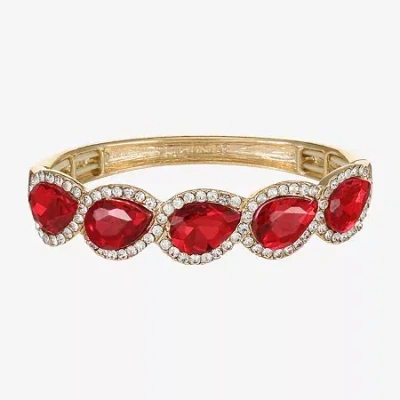 Monet Jewelry Gold Tone Halo Stretch Womens Glass Bangle Bracelet In Red