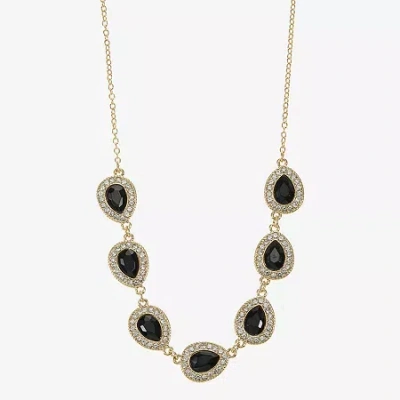 Monet Jewelry Gold Tone Halo Womens Black 17 Inch Collar Necklace