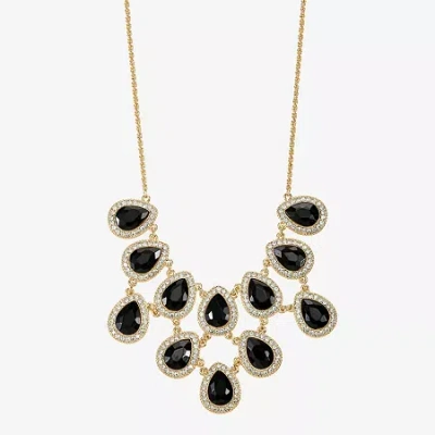 Monet Jewelry Gold Tone Halo Womens Black 18 Inch Statement Necklace