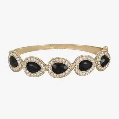 Monet Jewelry Gold Tone Halo Womens Black Glass Bangle Bracelet