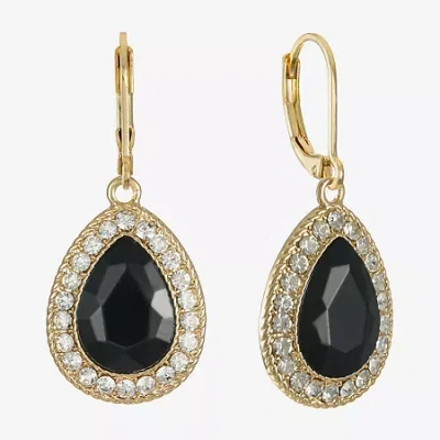 Monet Jewelry Gold Tone Halo Womens Black Glass Drop Earrings
