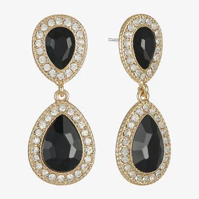 Monet Jewelry Gold Tone Halo Womens Black Glass Hypoallergenic Drop Earrings
