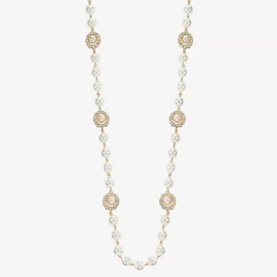 Monet Jewelry Gold Tone Halo Womens Glass 36 Inch Strand Necklace In White