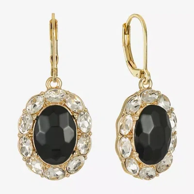 Monet Jewelry Gold Tone Halo Womens Glass Oval Drop Earrings In Black