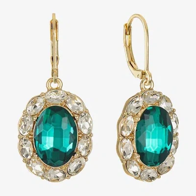 Monet Jewelry Gold Tone Halo Womens Glass Oval Drop Earrings In Green