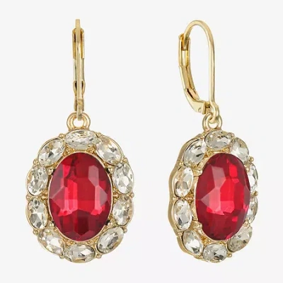 Monet Jewelry Gold Tone Halo Womens Glass Oval Drop Earrings In Red