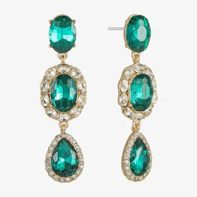 Monet Jewelry Gold Tone Halo Womens Glass Oval Hypoallergenic Drop Earrings In Green