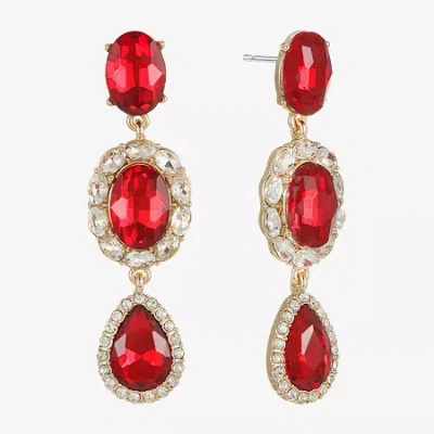 Monet Jewelry Gold Tone Halo Womens Glass Oval Hypoallergenic Drop Earrings In Red