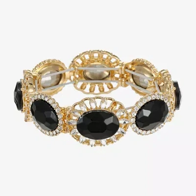 Monet Jewelry Gold Tone Halo Womens Glass Oval Stretch Bracelet In Black