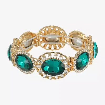 Monet Jewelry Gold Tone Halo Womens Glass Oval Stretch Bracelet