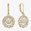 Monet Jewelry Gold Tone Halo Womens Glass Simulated Pearl Round Drop Earrings In Gold