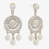 Monet Jewelry Gold Tone Halo Womens Glass Simulated Pearl Round Hypoallergenic Chandelier Earrings In Gold