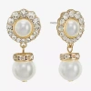 Monet Jewelry Gold Tone Halo Womens Glass Simulated Pearl Round Hypoallergenic Drop Earrings In Gold